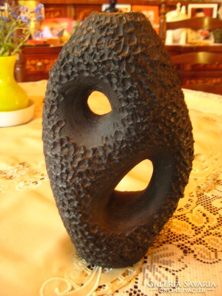 Modern retro vase, matt anthracite, 12 x 20 cm from the seventies