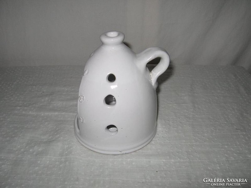 Candle holder - German - 15 x 12 cm - handmade - snow white - glazed earthenware - flawless