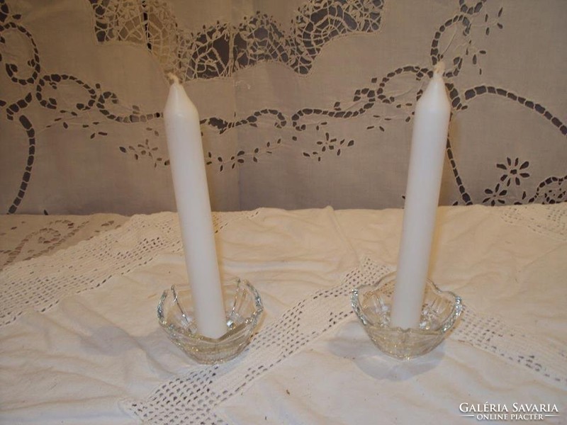 Candle holder - 2 pcs - flower-shaped - thick - glass 8 x 4 cm - flawless