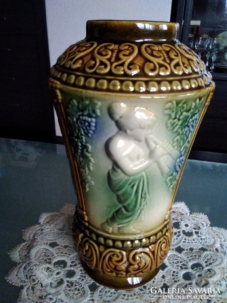 Antique faience vase with three different embossed scenes!