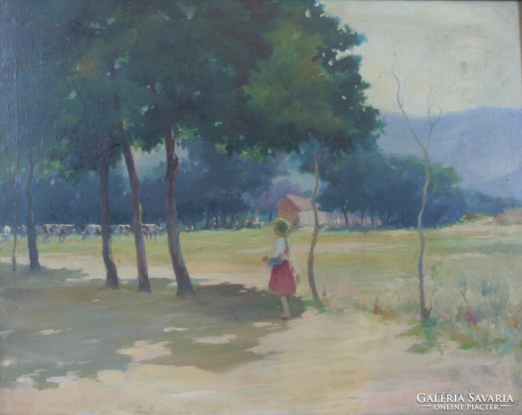 Ferenc Várdeák: landscape with a little girl
