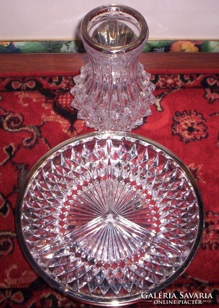 Silver-edged crystal vase and offering, xx