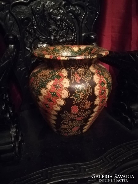 Asian batik ceramic pot