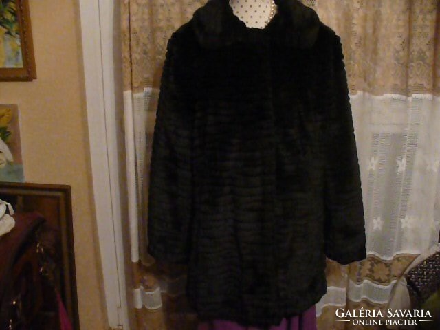 Elegant faux fur black fur coat