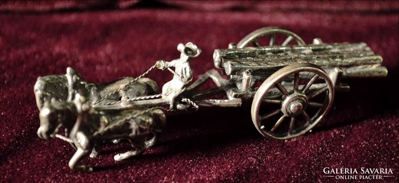 Wooden transport cart silver miniature