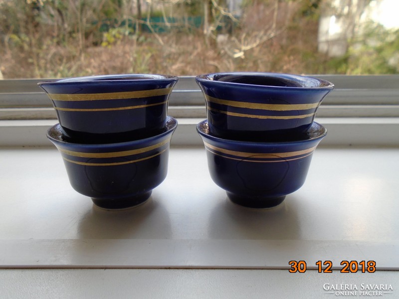 Cobalt blue with gold stripe small cups from eastern Mongolia 4 pcs