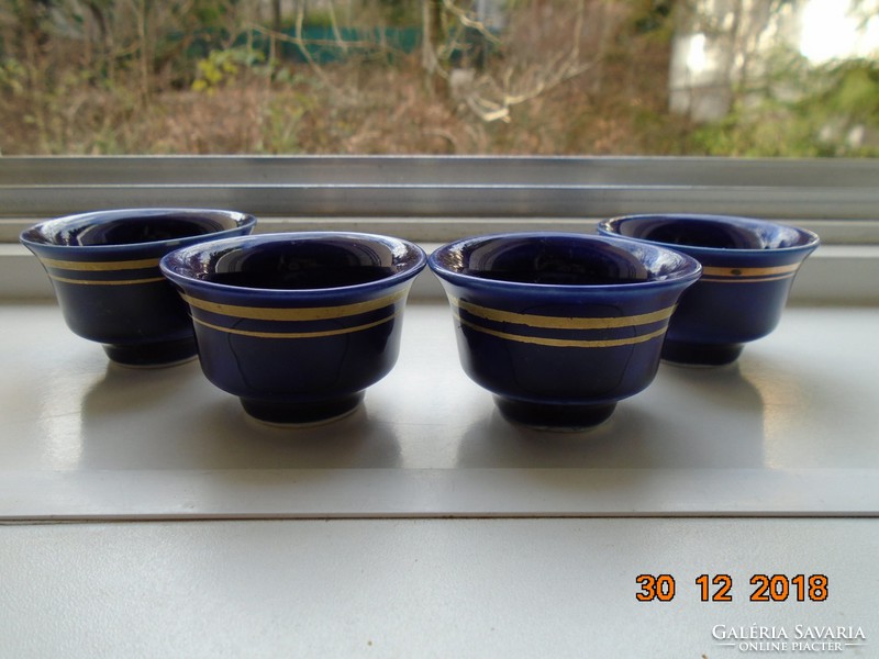 Cobalt blue with gold stripe small cups from eastern Mongolia 4 pcs