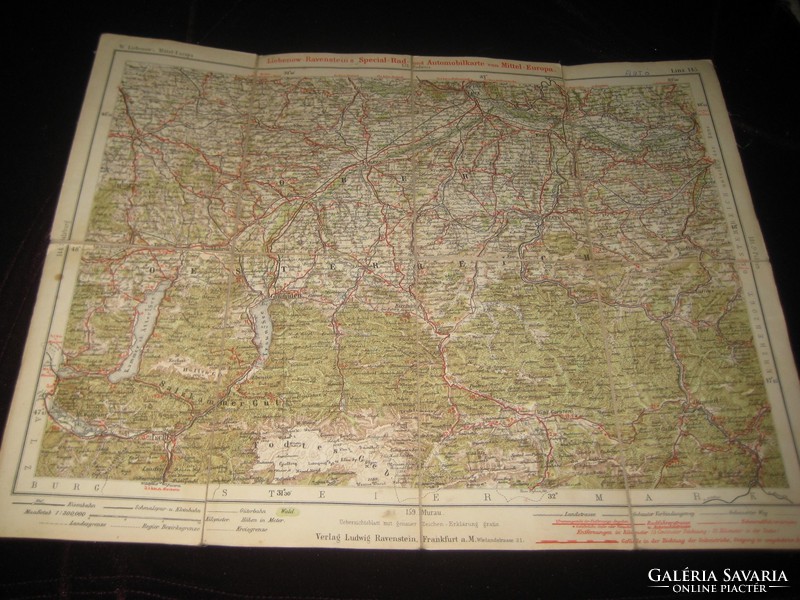 Old Austrian bicycle and car map map, Linz area 39 x 31 cm good condition