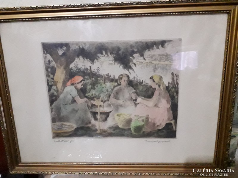 On Vzőlőhegy - colored etching in frame