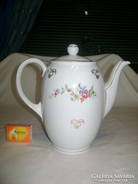 Porcelán teakiöntő, teás kanna - rózsás, aranyozott
