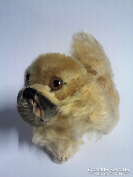 Antique small size antique wool straw dog with glass eyes
