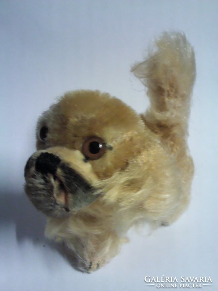 Antique small size antique wool straw dog with glass eyes