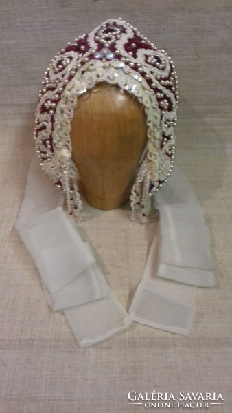 Russian folk headdress with pearls, sequins and stones