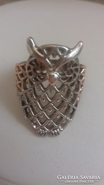Large silver-plated owl ring