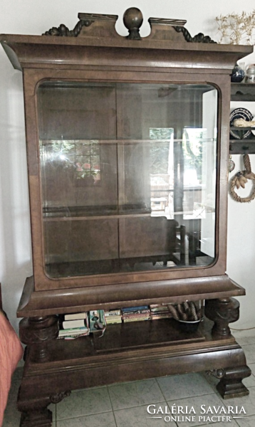 Antique display case, carved, inlaid, cabinet from the late 1800s - early 1900s