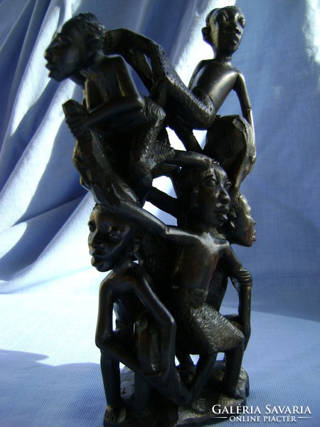 Antik valódi vasfából készült 7 figurás ébenfa szobor csoport 