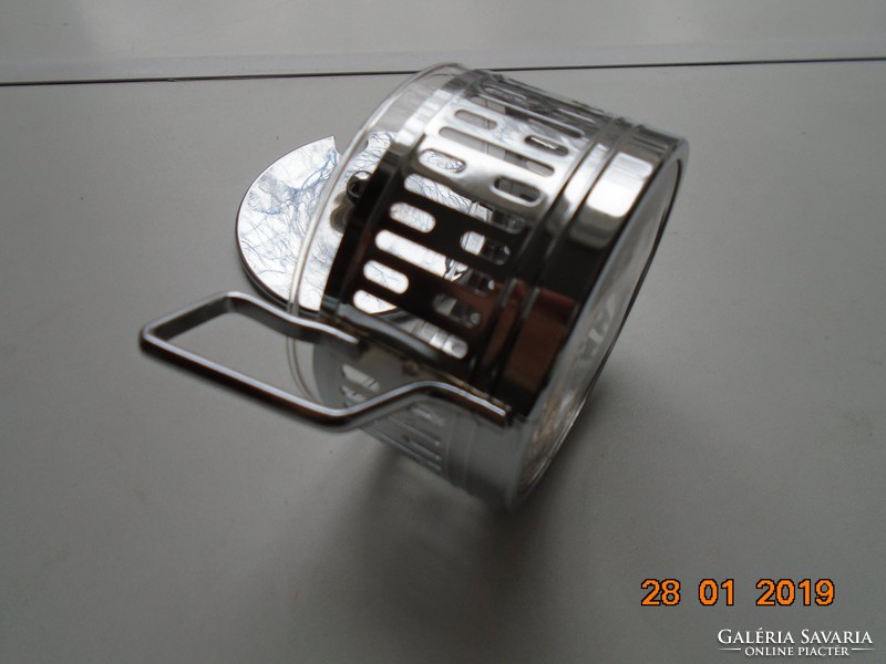 Chrome-plated metal glass with openwork pattern sugar holder lid
