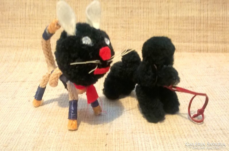 2-Piece retro small mascots. 1-Poodle dog and 1-kitten