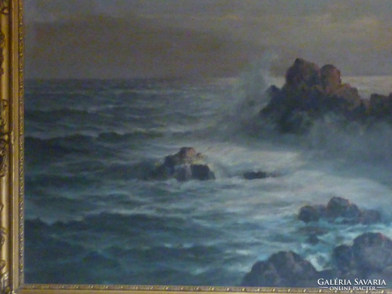 Eladó Ján Grotkovský:  Hullámzó tenger című nagy méretű olajvászon festménye