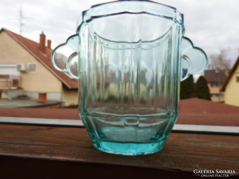 Antique pale blue glass bucket - champagne cooler bucket