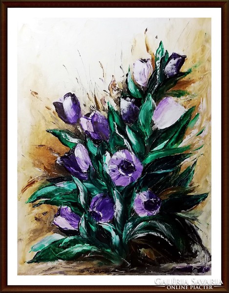 Czinóber - Tulipángaléria ( 40 x 30 cm, olaj, festőkéssel )