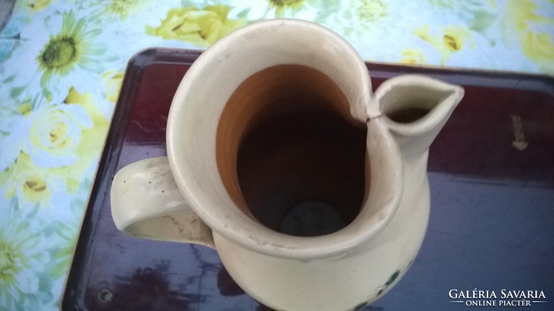 Folk art-cantor-frame 7-piece wine-beverage set-ceramic-spout, 6-handled mug-perfect