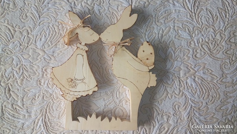 Bunnies in love, wooden Easter decoration