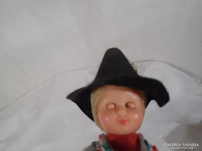 Doll - old - blinking - large - folk costume rubber doll, 13 x 5 cm