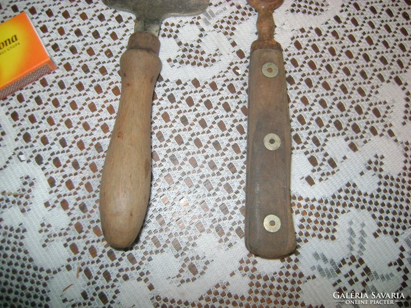 Old kitchen utensil with wooden handle - two pieces