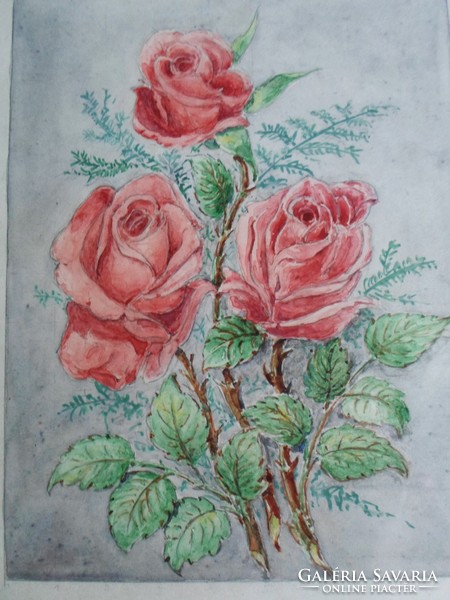 Antik rózsák festmény csendélet eredeti ökörszemes keretében