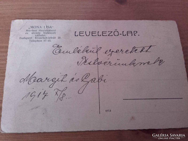 1917. eredeti DISKAY  fotó, fénykép,fotográfia, levelező-lap. - Margit és Gabi emlék fotója