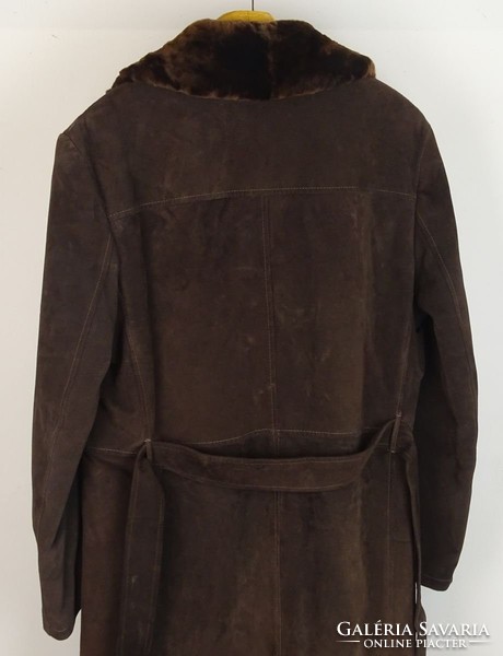0W263 Régi barna hasítottbőr kabát bőrkabát 56