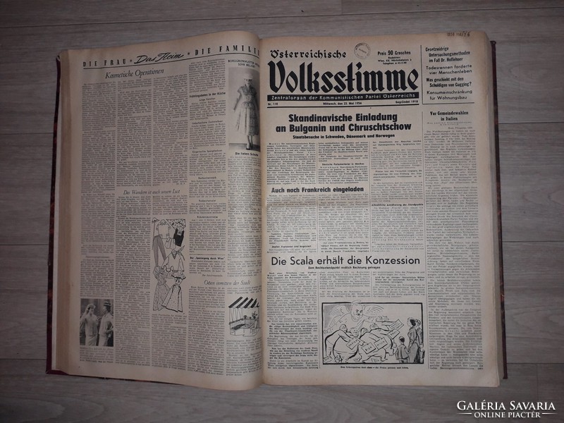 Giant format antique unique wolksstimme Austrian newspaper bound together 1956