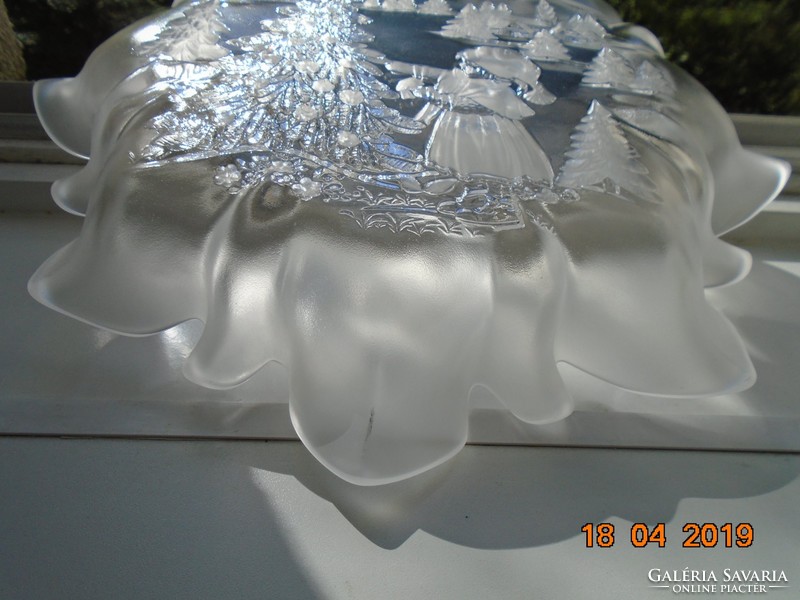Spectacular opal glass Christmas decorative bowl with ruffled high rim 34 cm
