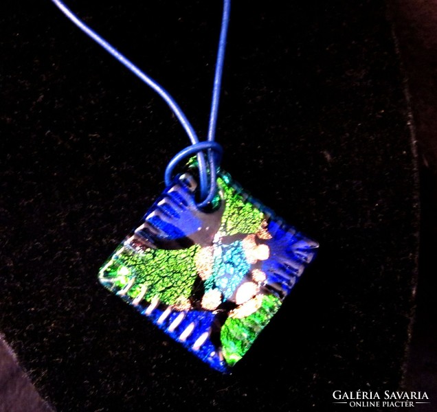 Glass pendant painted blue green gold color
