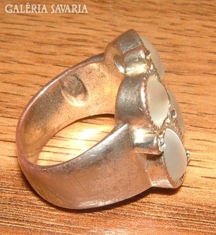 Antique silver-plated bronze stone ring