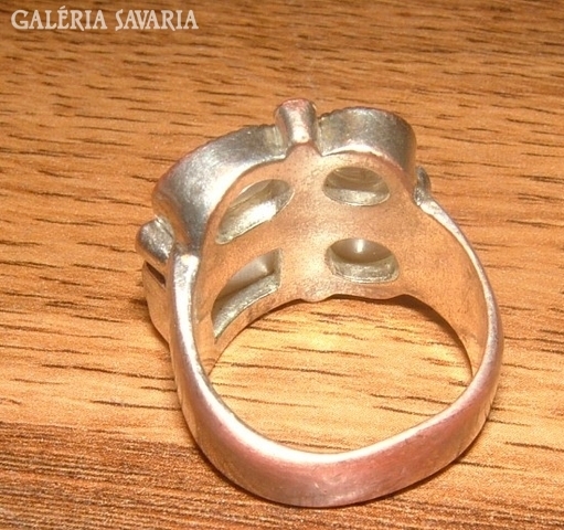 Antik ezüstözött bronz köves gyűrű