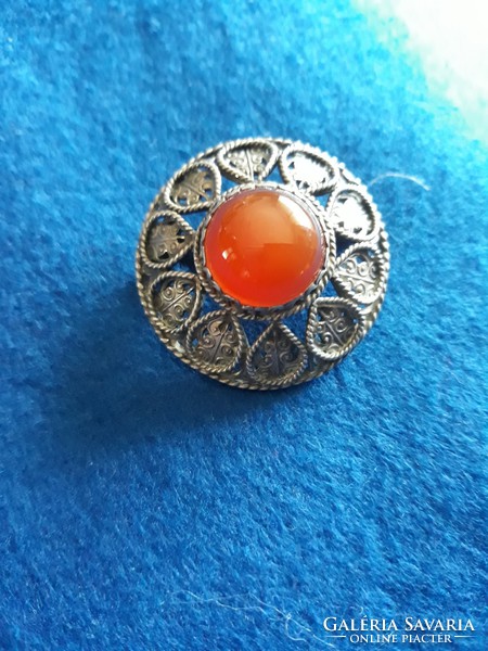 Antique brooch 800 sterling silver with a precious stone 6000 ft