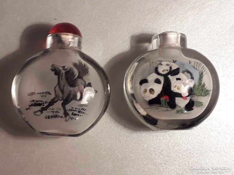 Now it's worth taking!!! Chinese inside painted panda bear and horse perfume bottle 2 pieces together