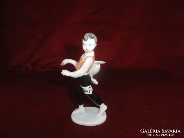 Hollóház porcelain, figural statue, boy with goose, height 13 cm. He has!