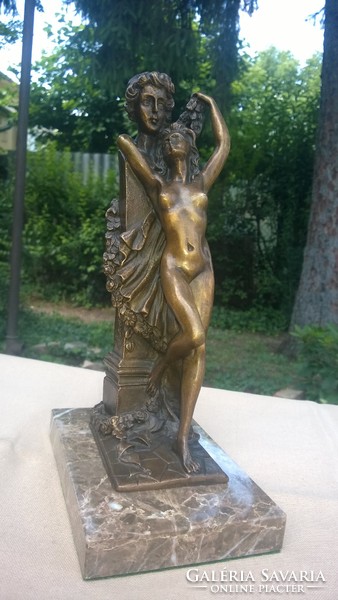 Spring female nude bronze statue on marble base