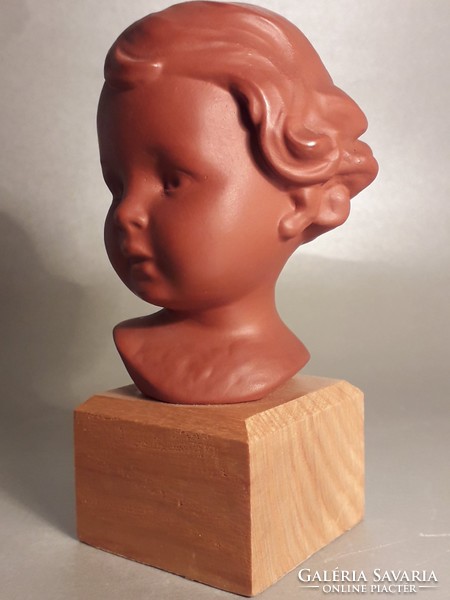Hummel goebel terracotta marked ceramic doll figure bust on wooden base