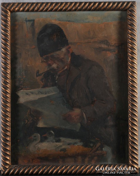 Attributed to Jena Kasznár ring (1875-1945): newspaper-reading peasant