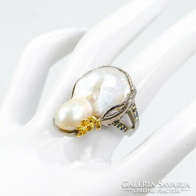 56 Os unique real baroque pearl otvos work with 925 silver ring