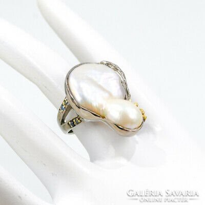 56 Os unique real baroque pearl otvos work with 925 silver ring
