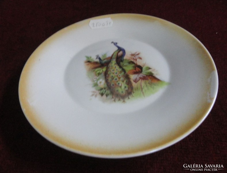 Zsolnay porcelain cake plate. Gold-edged peacock motif. Its diameter is 15 cm. He has!