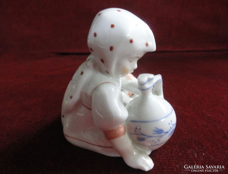 Zsolnay porcelain figural sculpture. Little girl with a jug. He has!
