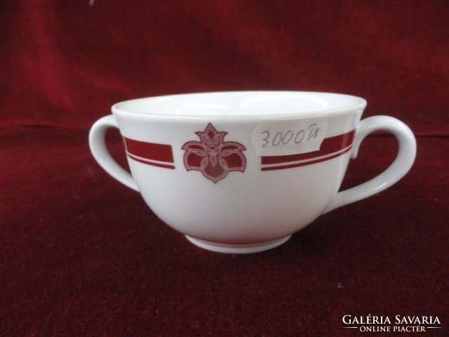Zsolnay porcelain soup mug with burgundy stripe. He has!