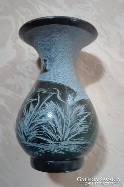 Dark green onyx vase, richly decorated