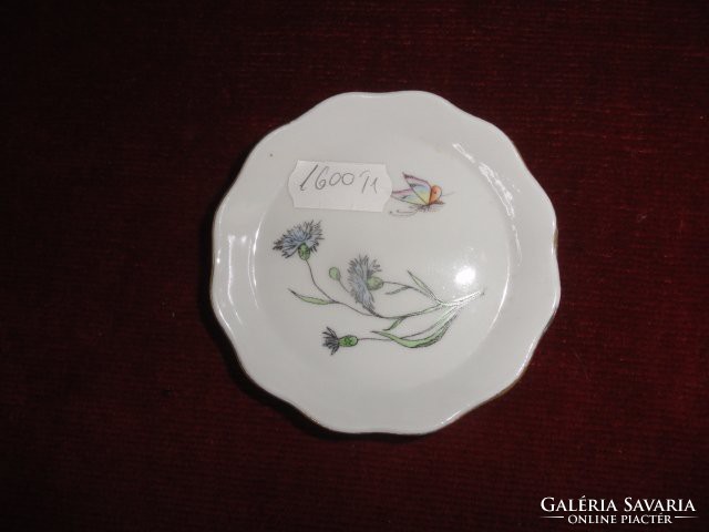 Aquincum porcelain, mini jewelry holder. With cornflowers, butterflies and wavy edges. He has!
